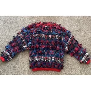 PAULA SWEET Flannel Fur Red Plaid Top 3/4 Sleeve Size Small - Vintage 1980’s